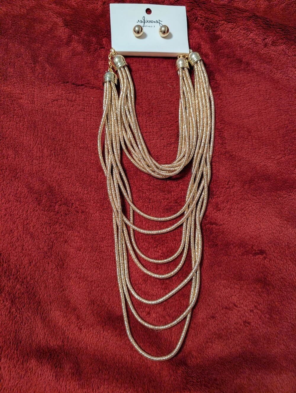 Gold-Tone Multi-Strand Layered Necklace with Matching Studs